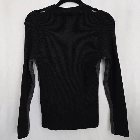 Liverpool Los Angeles M Black Ribbed Sweater Criss Cross Neck Colorblock Knit - Picture 5 of 11
